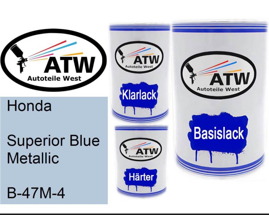 Honda, Superior Blue Metallic, B-47M-4: 500ml Lackdose + 500ml Klarlack + 250ml Härter - Set, von ATW Autoteile West.